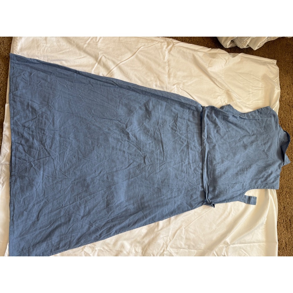 Magari Made in Italy Blue Linen Sleeveless Belted Button Down Midi Dress XL - Picture 3 of 5
